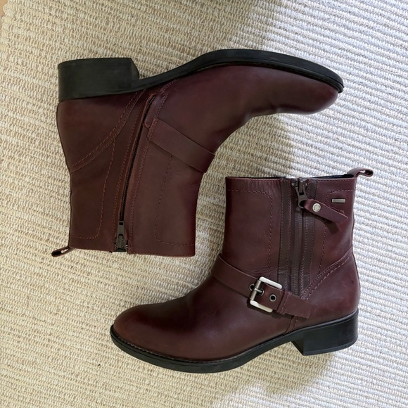 Geox Ankle Boots Burgundy Brown Leather Amphibiox Zip Up Buckle Size 39 US 9 - Picture 7 of 10